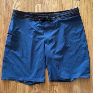 Patagonia sz 38 Men's Blue +black Swim Shorts trunks waist 20” inseam 8.5” VGUC